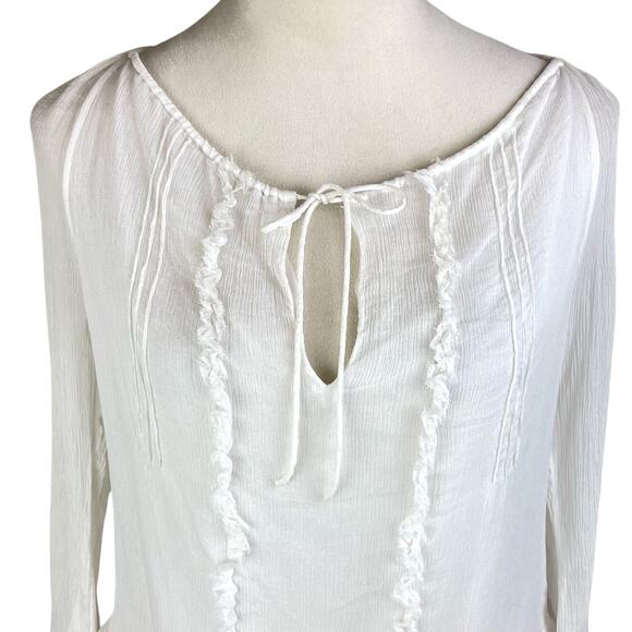 Diane Von Furstenberg Sheer Silk Long Sleeve Tie Up Keyhole Neck Blouse - Picture 2 of 14